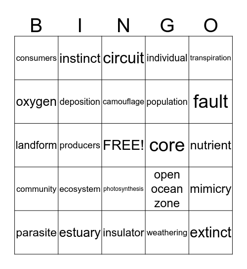 Science Bingo Card