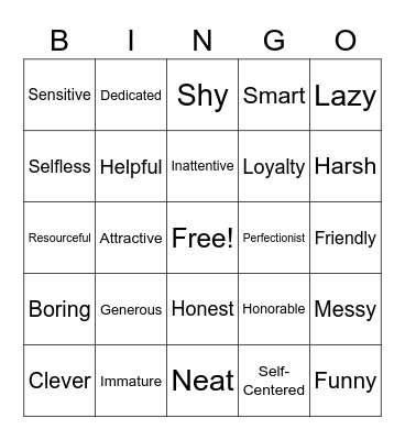 Characterization Bingo Card