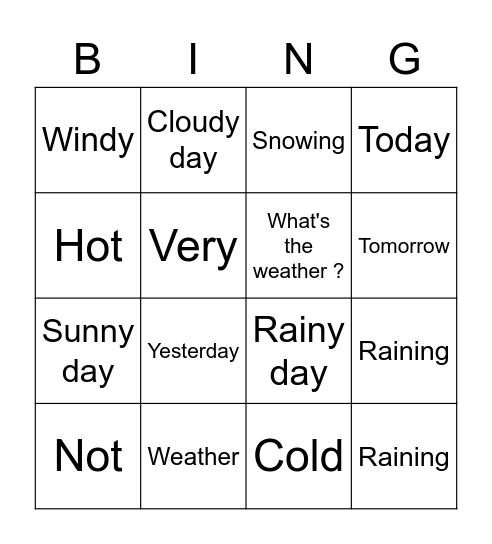 Weather Bingo Card