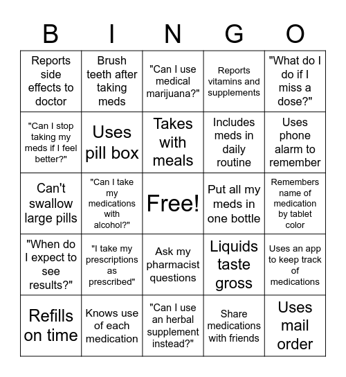 Getting the Most Out of Your Medications Bingo Card