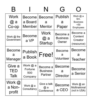 Career Bingo Card