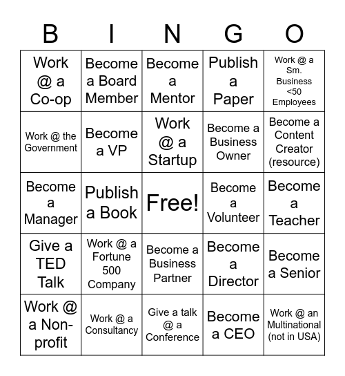 Career Bingo Card