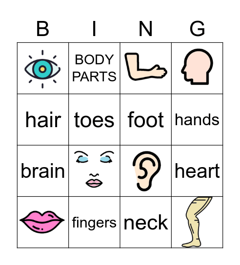 Body parts Bingo Card