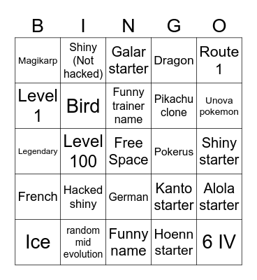 Wonder trade Bingo Card