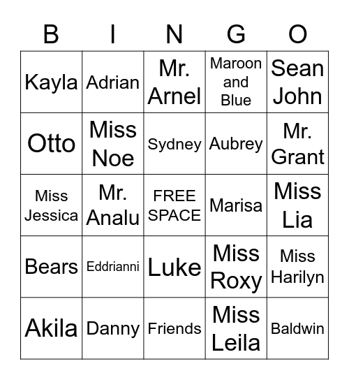 Baldwin BINGO Card