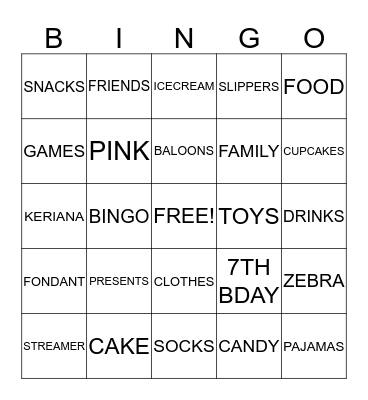 Birthday bingo Card