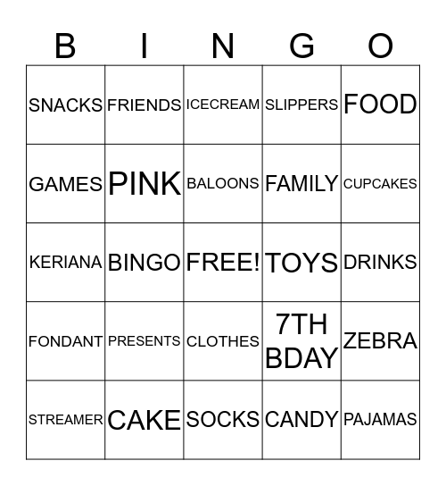 Birthday bingo Card