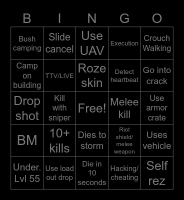 Warzone Bingo Card