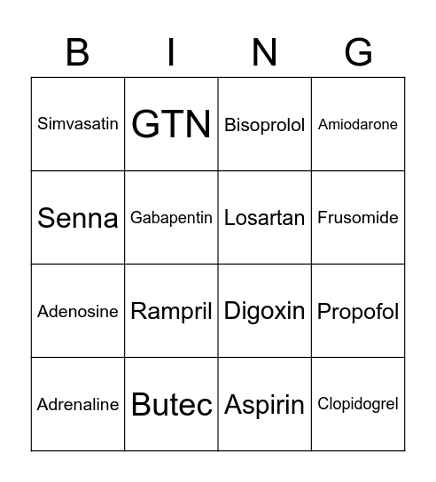 Cardiology Bingo Card