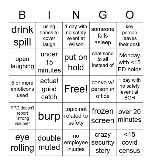 Confidential Huddle Bingo Card