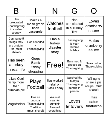 Gobble Gobble Games! BINGO! Bingo Card