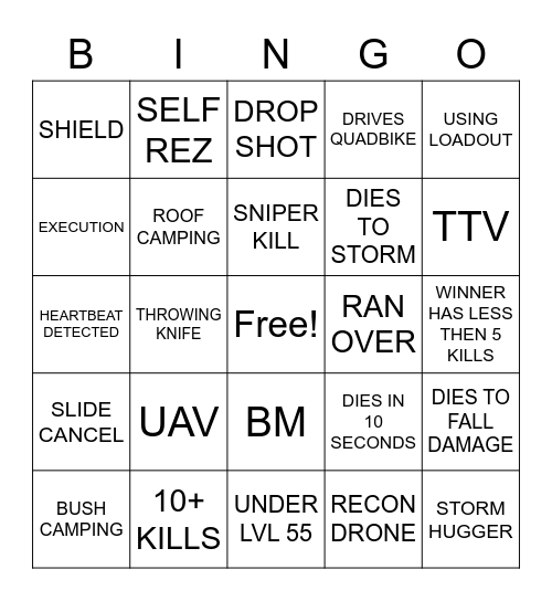 Warzone solos Bingo Card