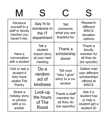 MSCS Employee Bingo Card