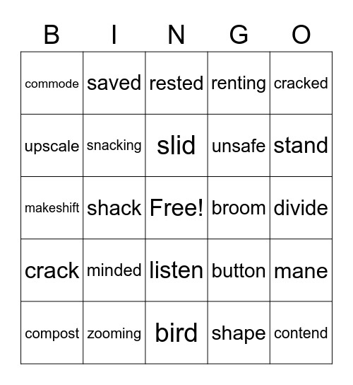 closed and vce words Bingo Card