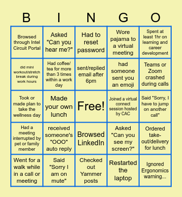 In the last week...I Bingo Card