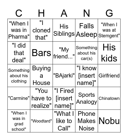 CHANGO Bingo Card
