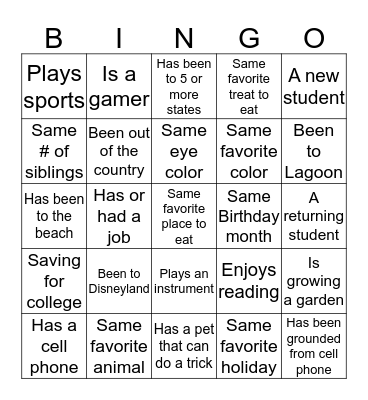 "YETI" Bingo Card
