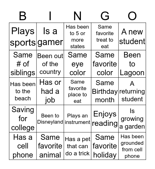"YETI" Bingo Card