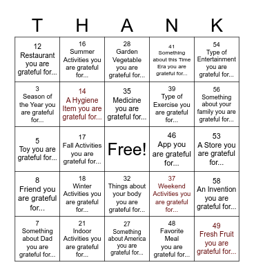 Thanksgiving Bingo Card