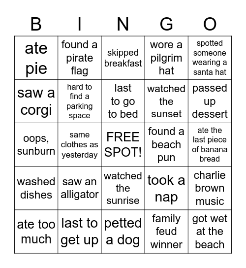 Thanksgiving at Hilton Head Bingo Card