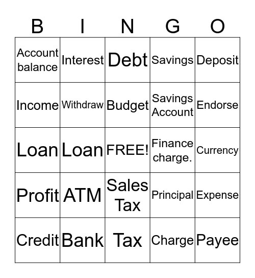 FINANCIAL TERMS Bingo Card