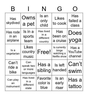 Find someone who Bingo Card