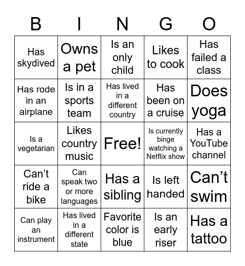 Find someone who Bingo Card