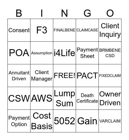 Lincoln Annuity Contracts Bingo Card