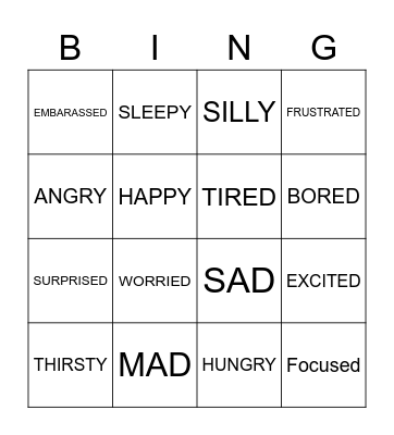 Feelings Bingo Card