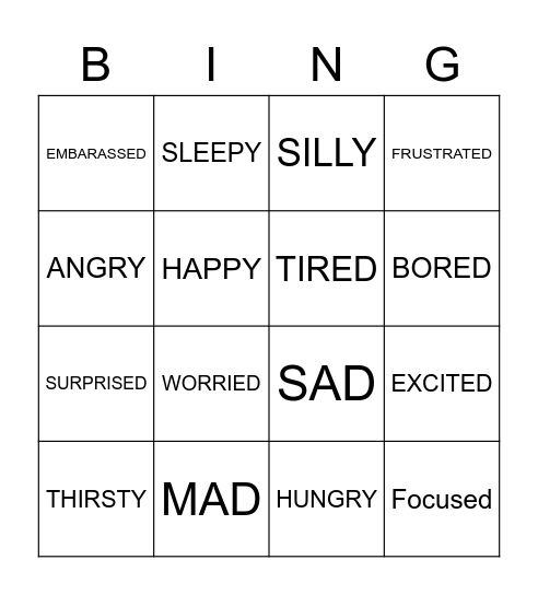 Feelings Bingo Card