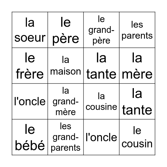 La famille Bingo Card