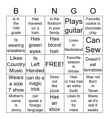 Untitled Bingo Card