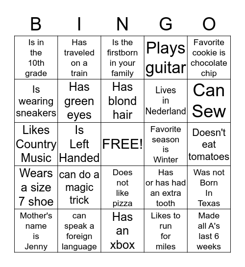 Untitled Bingo Card