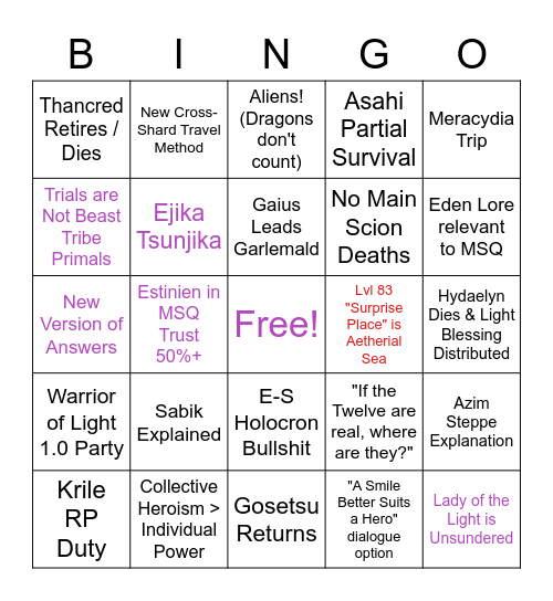Kirith's EW Bingo Card Bingo Card