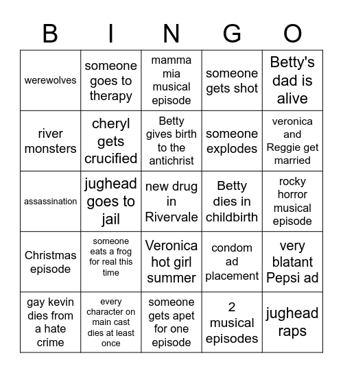 riverVale bingo card Bingo Card