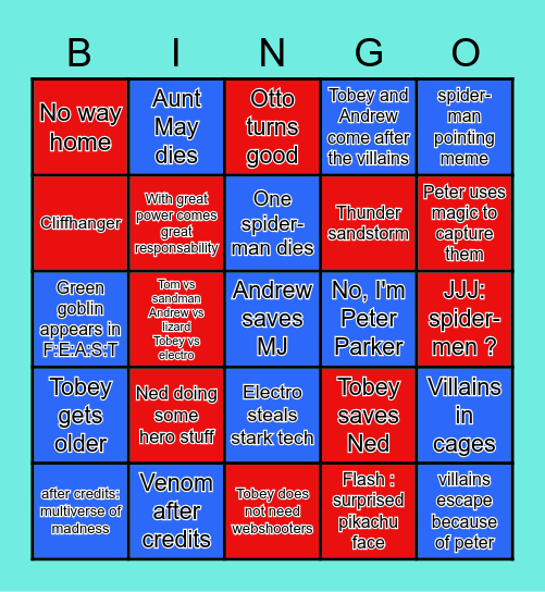 Spider-man No Way Home Bingo Card