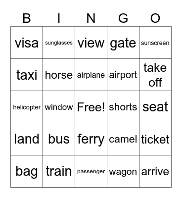 travel Bingo Card
