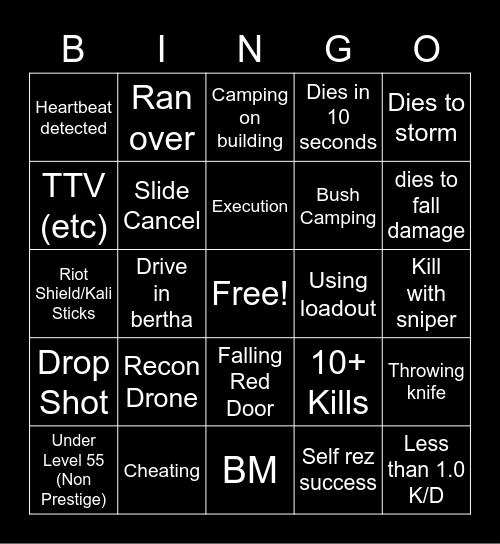 Warzone Bingo Card