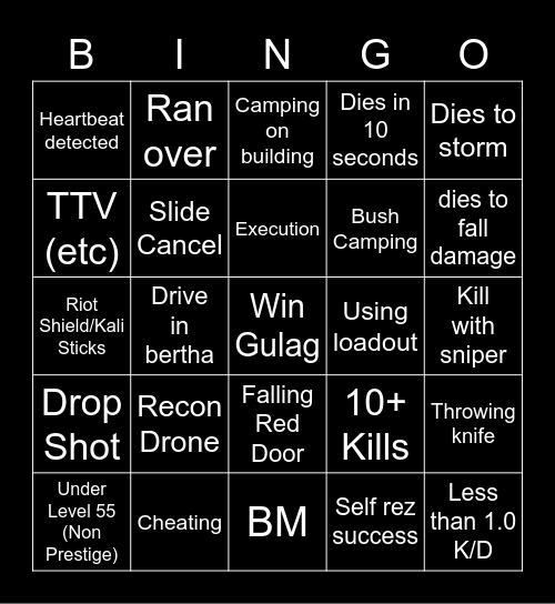 Warzone Bingo Card