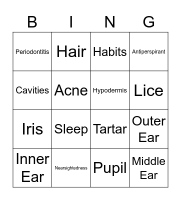 Hygiene Four in a Row Bingo Card