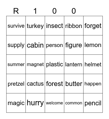 Red 100 Bingo Card