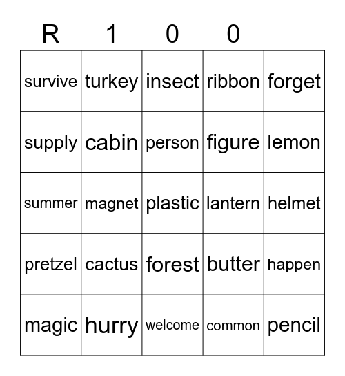 Red 100 Bingo Card