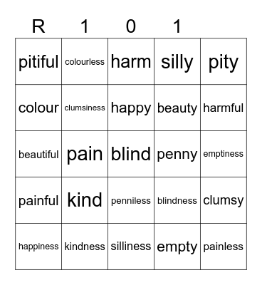 Red 101 Bingo Card