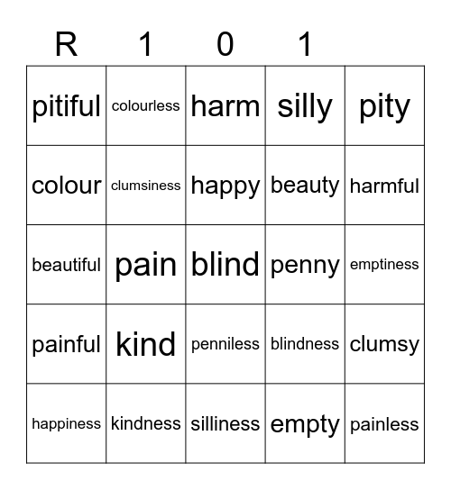 Red 101 Bingo Card