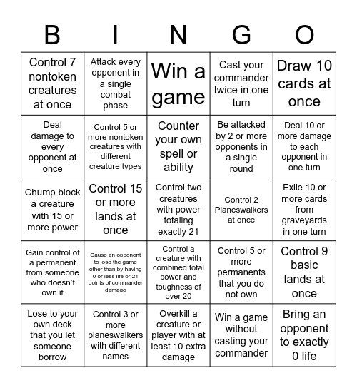 Commander Nights Bingo Card