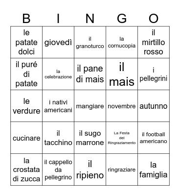 Thanksgiving Bingo Card