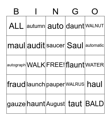 AU (aw) & A (aw) Bingo Card