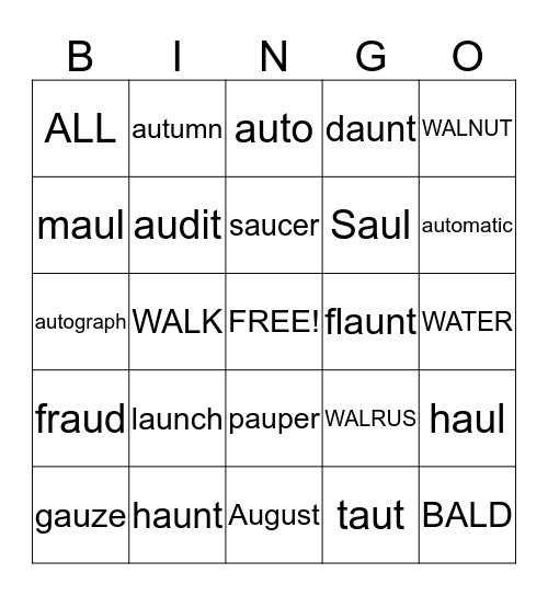 AU (aw) & A (aw) Bingo Card