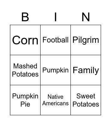 Thanksgiving Bingo Card