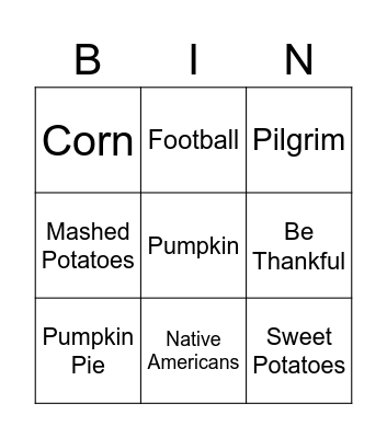 Thanksgiving Bingo Card